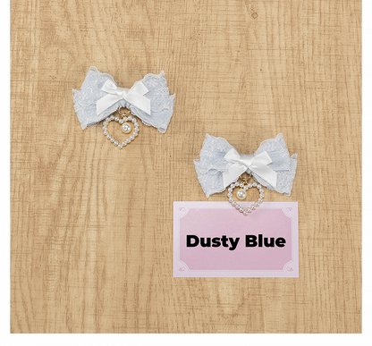 5色のビーズハートチャーム ジライケイ レースリボンヘアクリップ