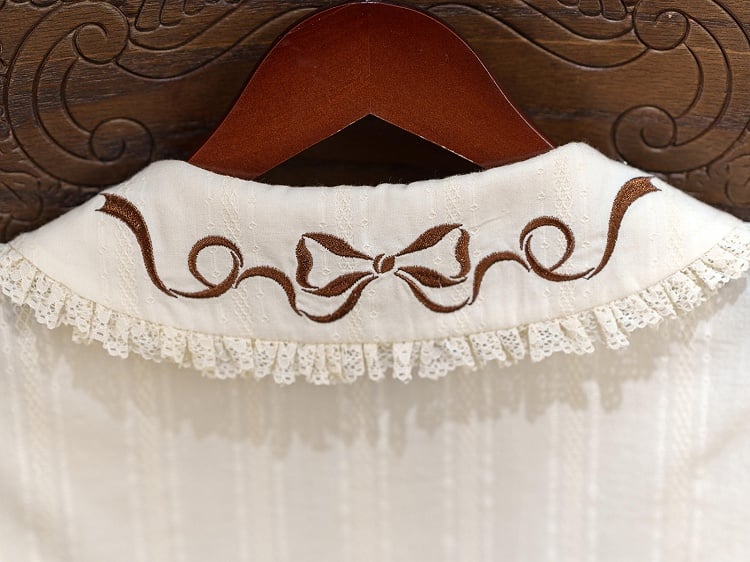 Chocolate Embroidery Collar Cream Short Sleeve Lolita Blouse - Dream Magic Box