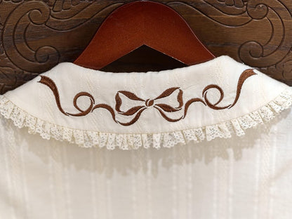 Chocolate Embroidery Collar Cream Short Sleeve Lolita Blouse - Dream Magic Box