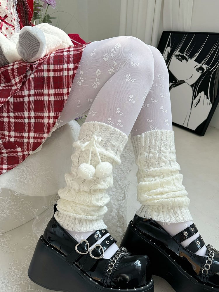 Süße Lolita-Beinstulpen mit weißen Pompons