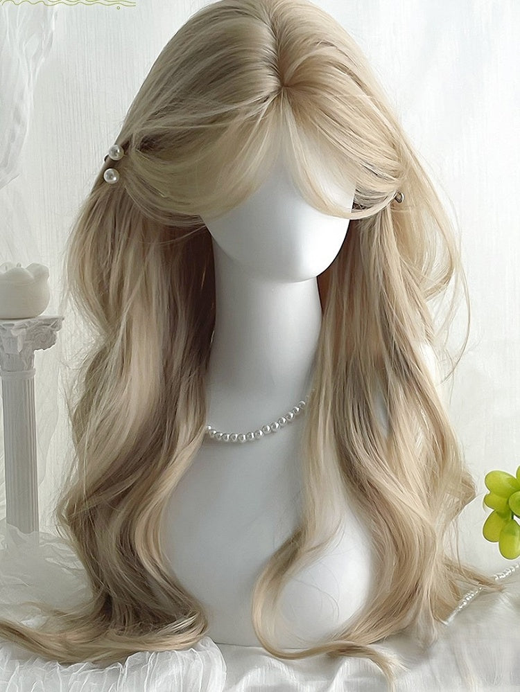 Long With Wigs Wavy 65cm Bangs Curtain Blonde