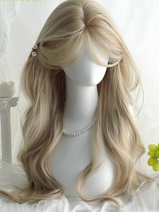 Long With Wigs Wavy 65cm Bangs Curtain Blonde