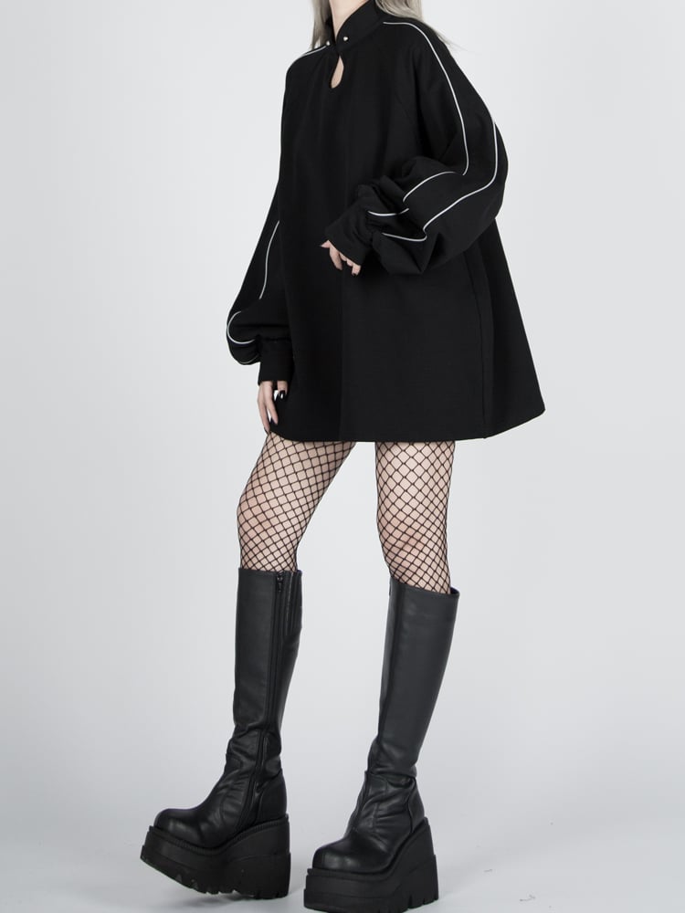 Schwarzes reflektierendes Sweatshirt mit Quaste und Cyberpunk-Gürtel im Qipao-Stil