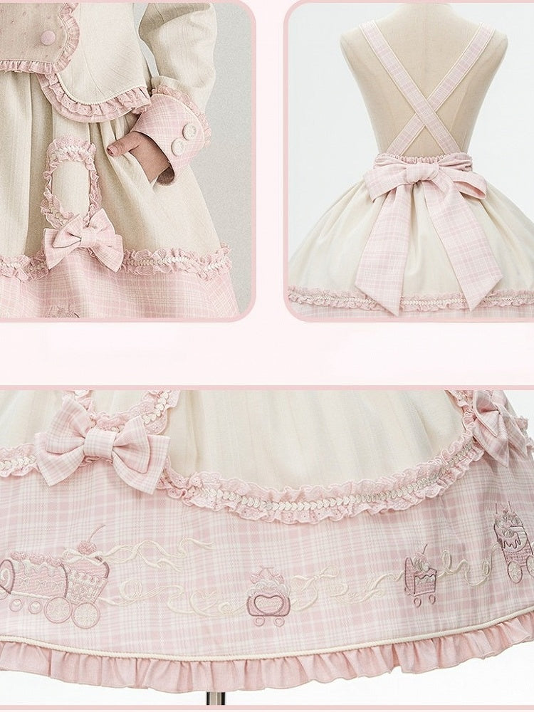 Sweet Pink Beige Adjustable Strap Skirt with Heart Bow Details - U.Rtto