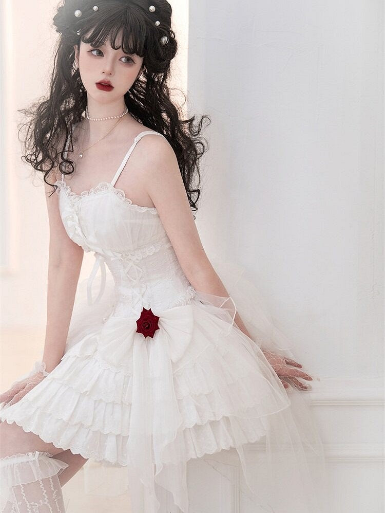 Charming Sweetheart Jumper Skirt with Rosette Accent - Unknown Star