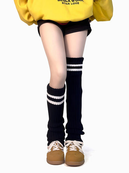 Apricot Overknee-Stulpen mit Streifenmuster, gestrickt