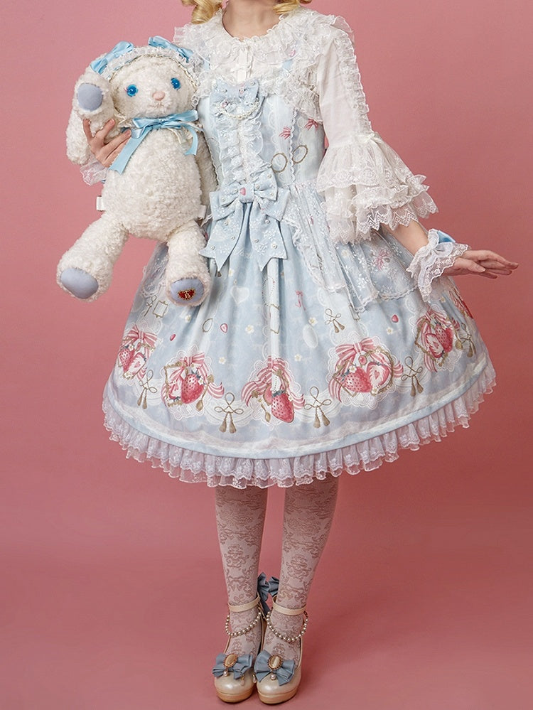 Blauer Pullover mit Erdbeerrock im süßen Lolita-Print