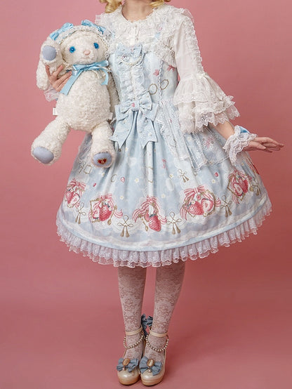 Blauer Pullover mit Erdbeerrock im süßen Lolita-Print