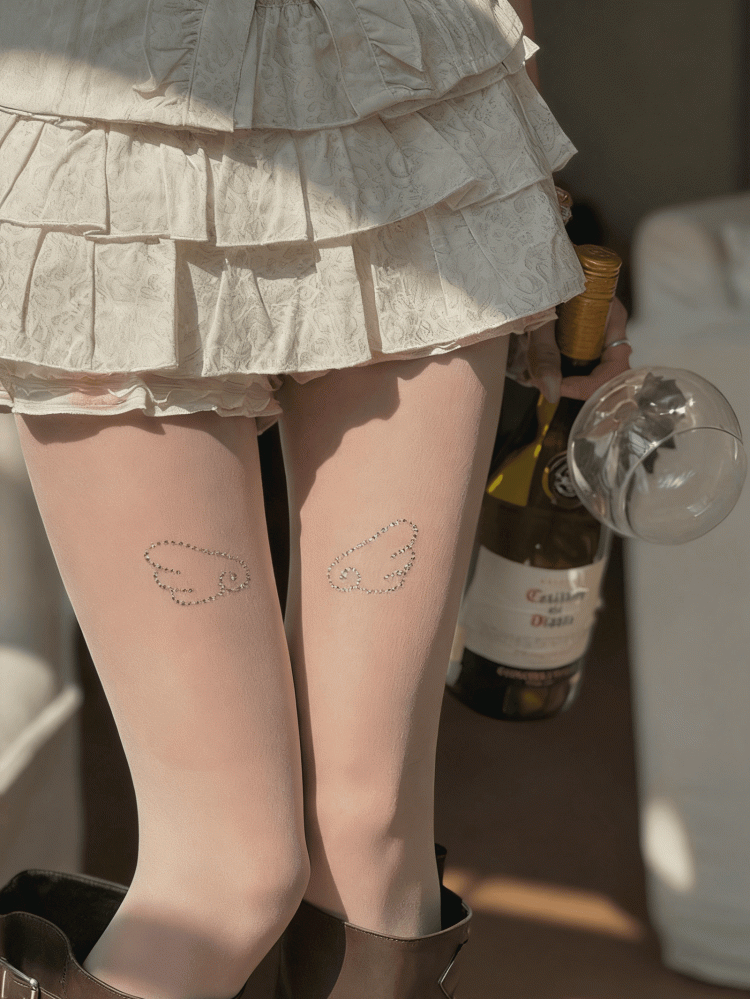 Semi-Sheer Shimmering Wings White/Black Pattern Tights