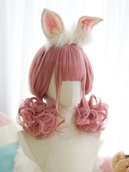 Schwarz/Braun/Rosa Perücke über der Brust mit vollem Pony