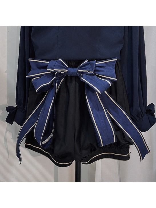 Ouji Lolita Oversized Bowknot in White and Blue - Castle Too