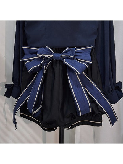 Ouji Lolita Oversized Bowknot in White and Blue - Castle Too