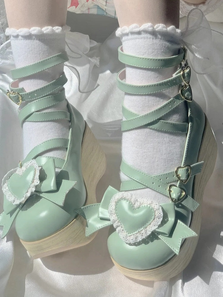 Lolita - Sweet Greaa Platform Green 6.5cm Janes Mary Crisscross Design