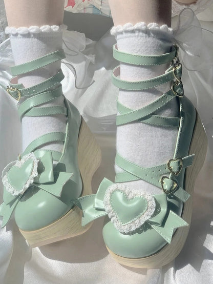Lolita - Sweet Greaa Platform Green 6.5cm Janes Mary Crisscross Design