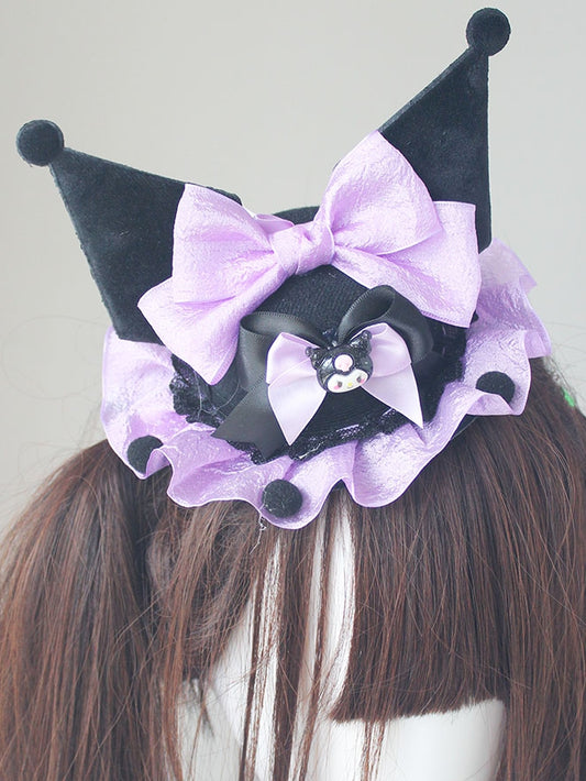 Black And Purple Kuro Vibes Pompon Bowknot Mini Hat