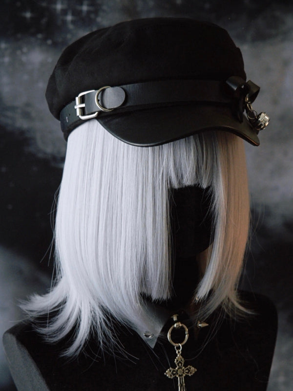 Schwarz verziertes Design Gothic Bell Hat Charm Bowknot Beret Buckle