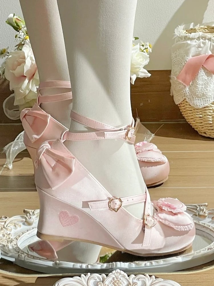 Shoes Wedge Toe Sweet Round Pink Lolita Sole -