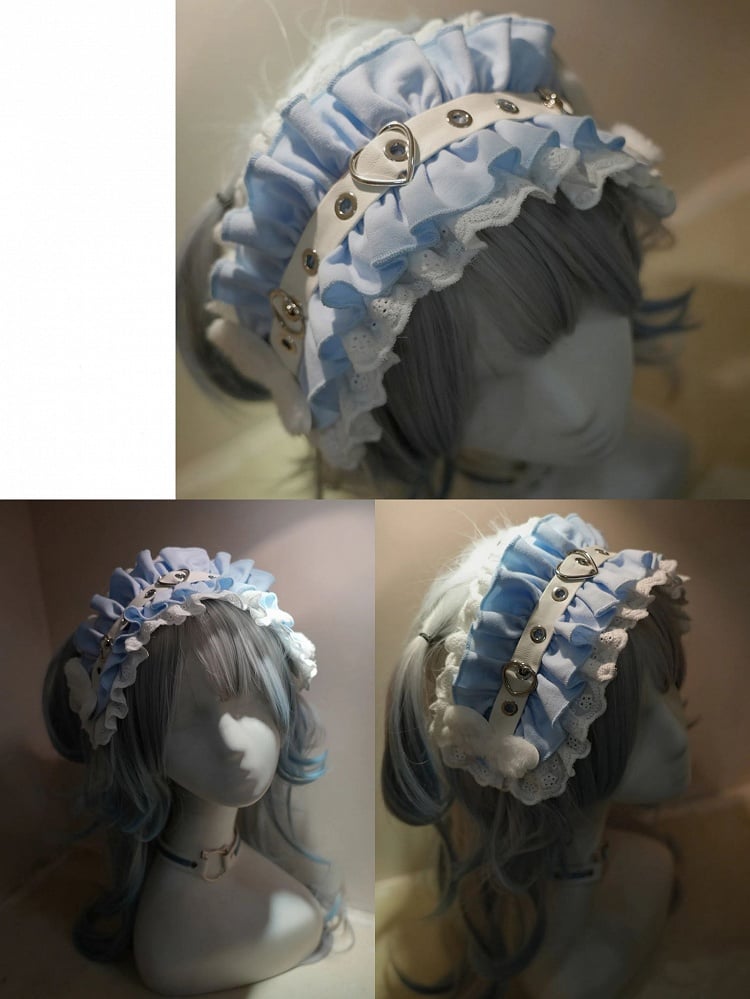 Buckle Hairband Light Heart Blue / Purple Red Ruffle Kaiwai Tenshi