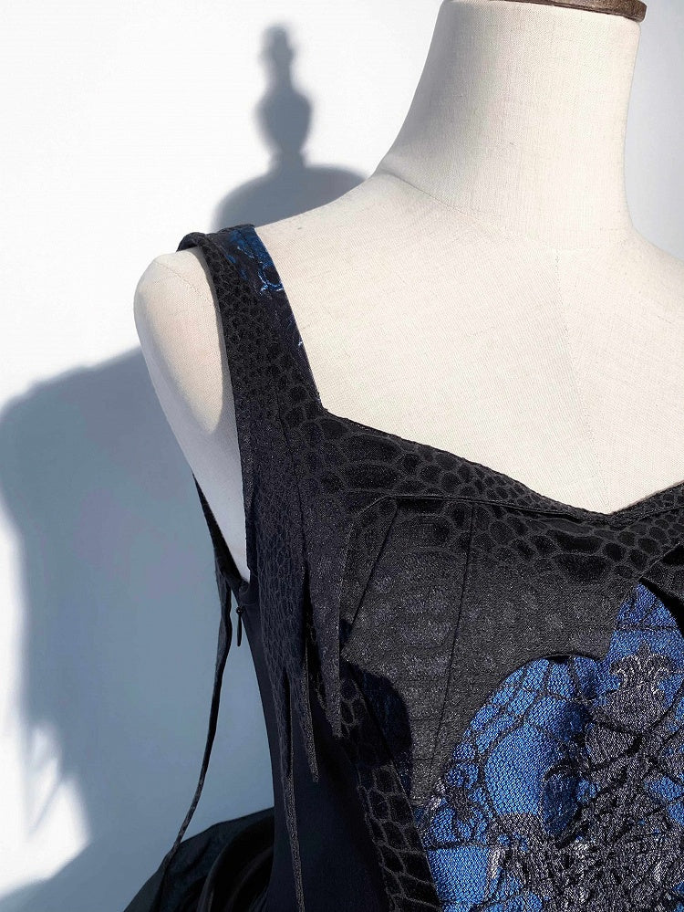 Blue with Layered Dress Irregular Lolita Gothic Overlay JSK Black
