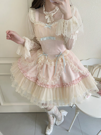Jumper Bows Pink Lolita Balletcore Short Small Dress Skirt Fabric