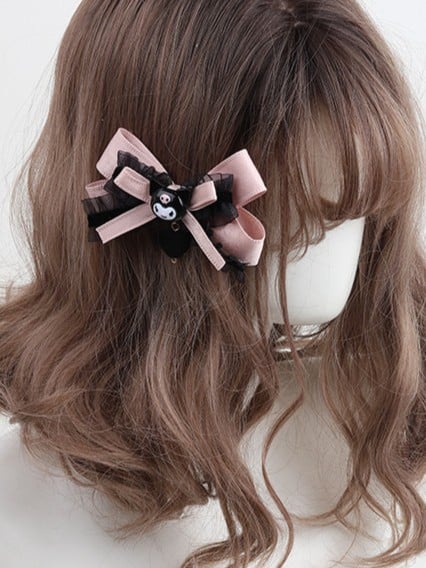 Cute Options Lolita 3 Bowknot Pink Sweet-Edgy Lace Black Hairclip