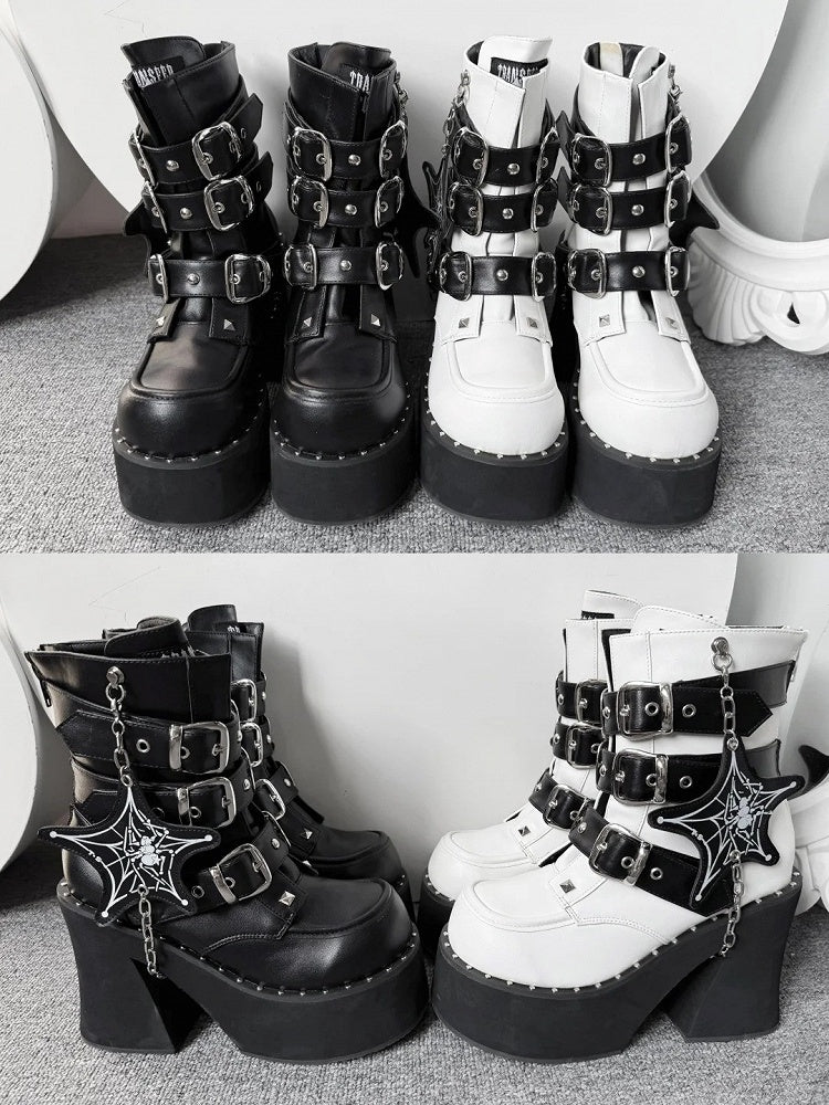 with Platform Punk Accents Studded Boots Black