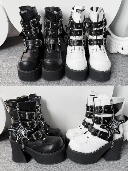 with Platform Punk Accents Studded Boots Black