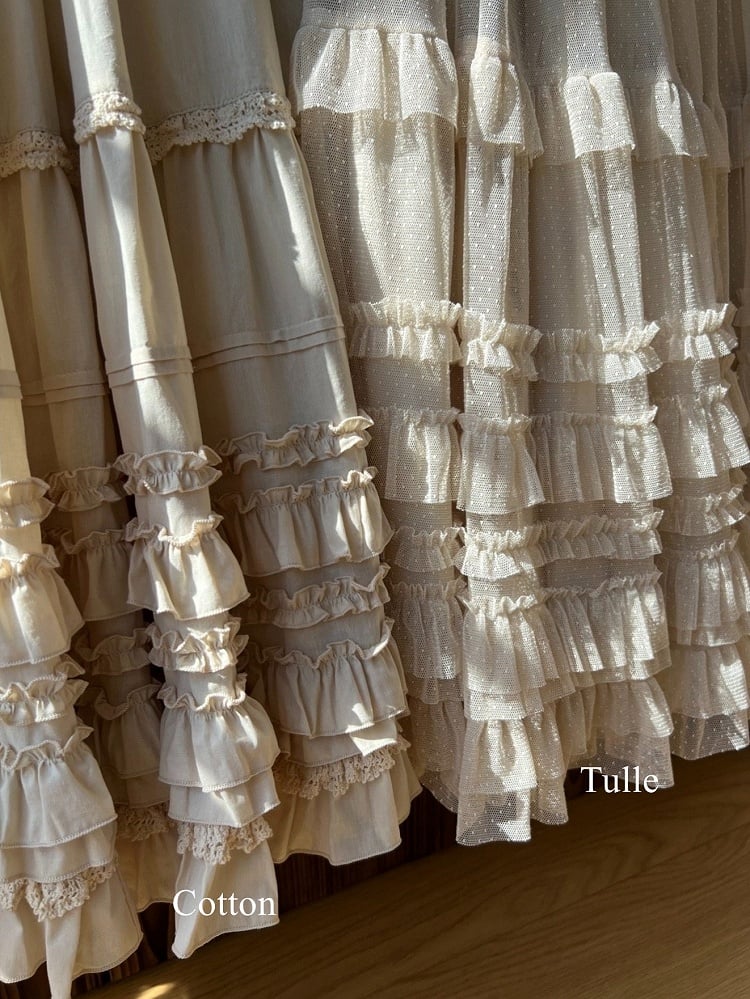 Multi-Layer Skirt Tulle Beige Elegant Hem Ruffled Loose Lolita