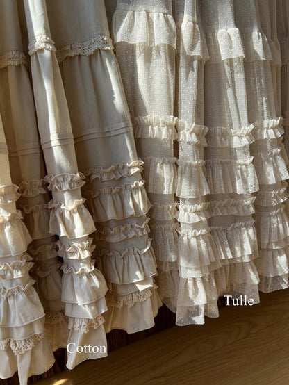 Jupe multicouche en tulle beige élégant à ourlet volanté ample Lolita