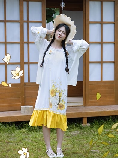 Ärmeldetail Gestrickte Schleife Sonnenblume Weißer Cardigan Volant