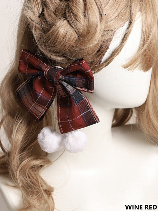 10 Color Options Sweet Lolita Pom-Pom Plaid Bowknot Hairclip