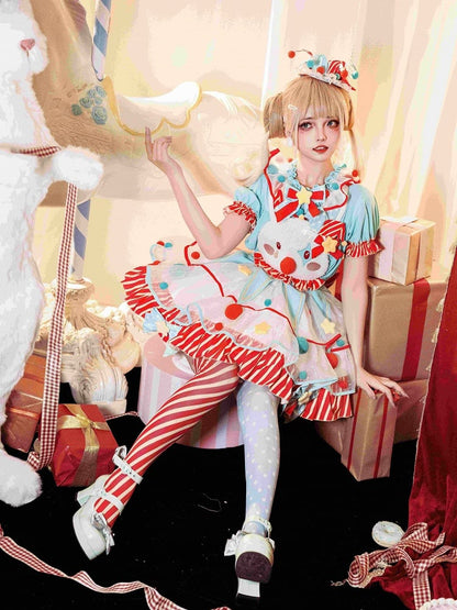 Clowncore Orange Clown Overalls Kleid Pastell Fleece Mieder Grün Sweet Lolita Bunny Circus und