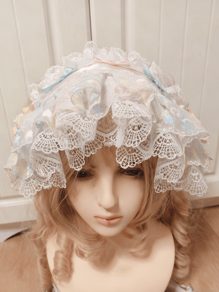 Embroidery Sweet Macaron Star-Moon Pastel Lolita Lace Rainbow Hairband