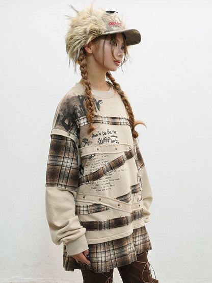 Pattern Plaid Wasteland Sweatshirt Camel Punk -