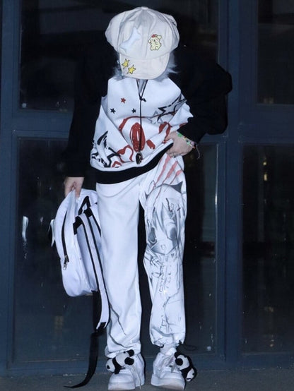 Pale Straight-Leg Trousers with Graphic Print - Alita26SS
