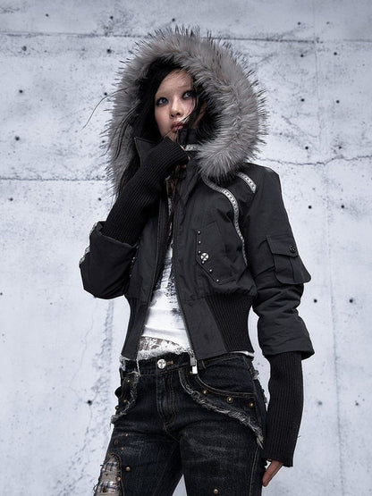 with Punk Grey Jacket Wasteland Dark Accents Design Studded Hoodie Pocket