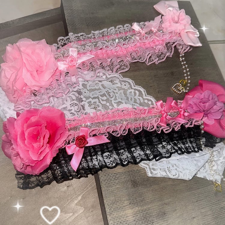 Lace Pink Fashion Gyaru Hairbands - Hime Black