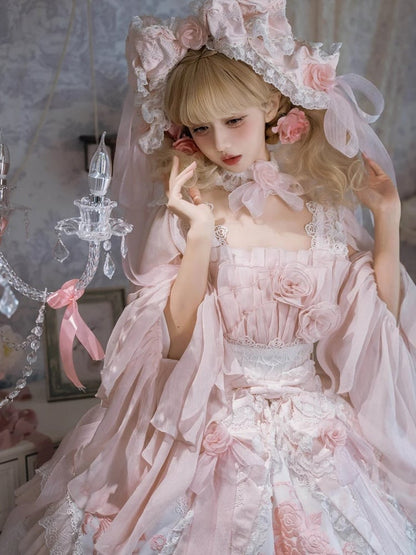 Version JSK Dress Hanayome Lolita Accents Pink with Light Short Flowing Ruffles Rose Layered