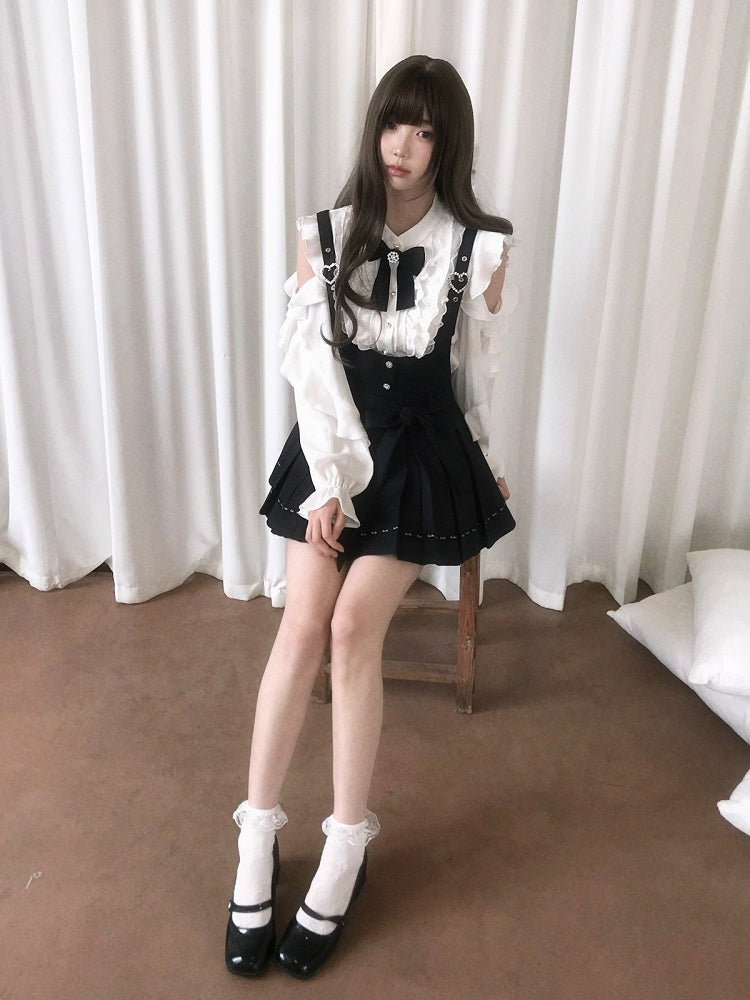 Black Jirai Pleated Overall Skirt Kei