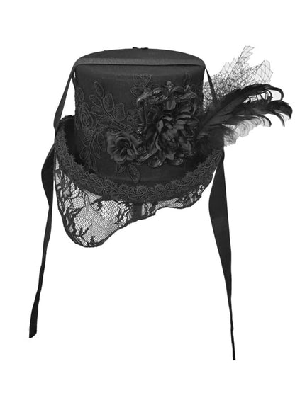 Hat and Feather Goth Floral Victorian-Inspired Top Trim with Lace Accents