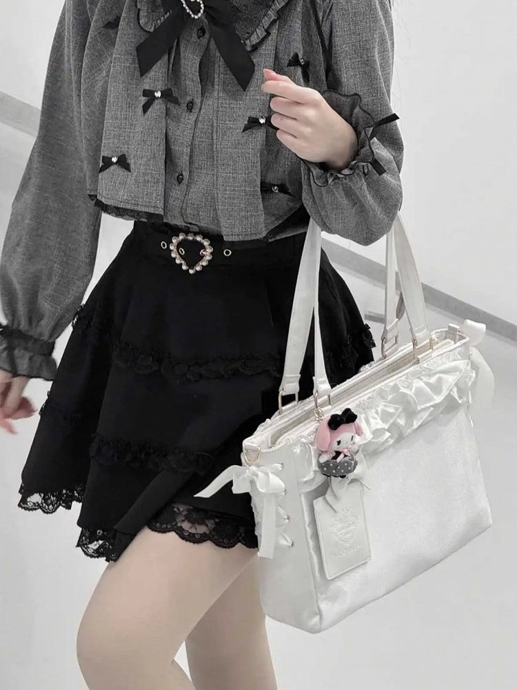 Halter Schleife Tasche Satin Karte Rüschen Weiß Riemen Borte Ita Mit Selbst-krawatte