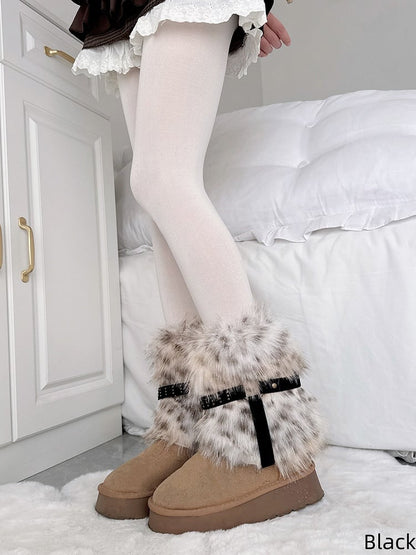 Leg Decoration Plush Warmers with Buckle Leather Colors Y2K 4