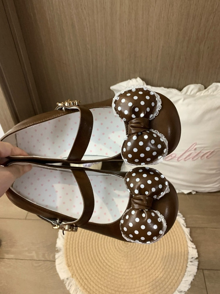 Brown Heel Toe Heels Dark Round Lolita with 2cm/4cm Sweet Low/Mid