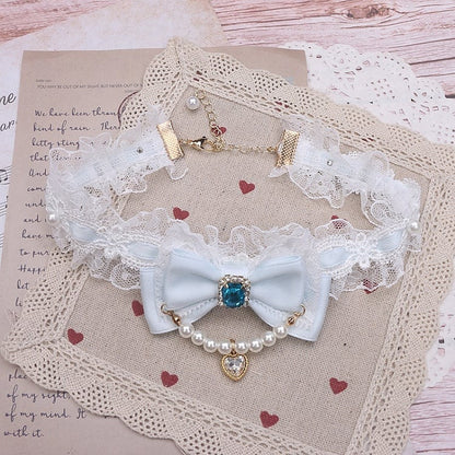 Pearl Color Options Jirai Lace Chain Kei Choker 4 Bowknot