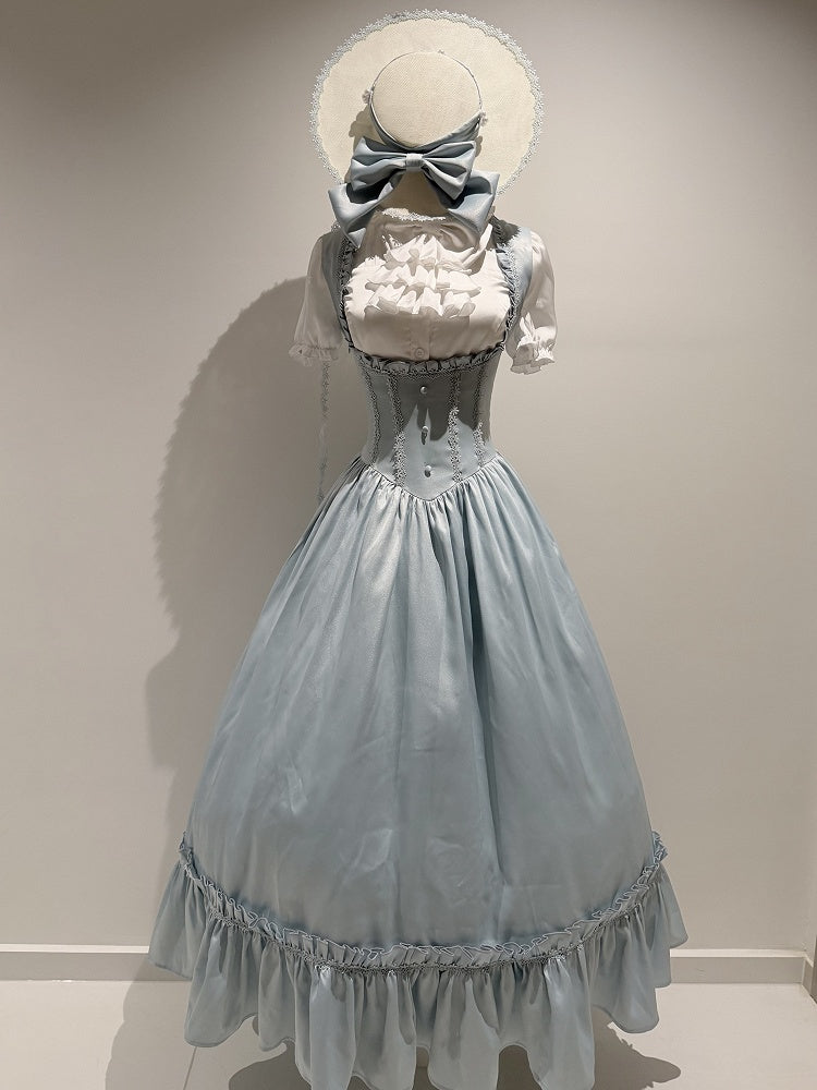 Light Blue Satin Basque Waist Under Bust Elegant Lolita JSK - Alice in Wonderland Lolita