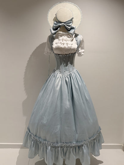 Light Blue Satin Basque Waist Under Bust Elegant Lolita JSK - Alice in Wonderland Lolita