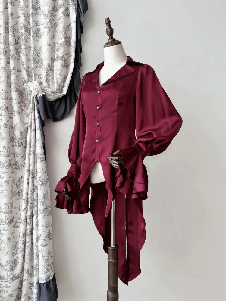Red Gothic Lolita Swallow Tail Long Sleeves Shirt