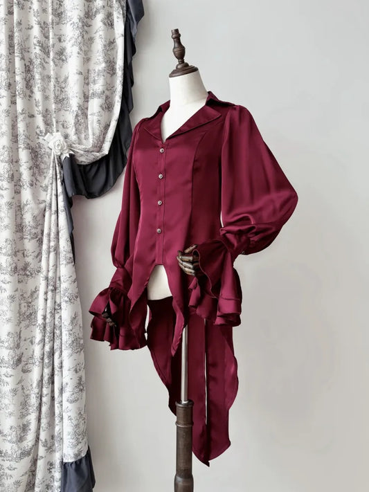 Red Gothic Lolita Swallow Tail Long Sleeves Shirt