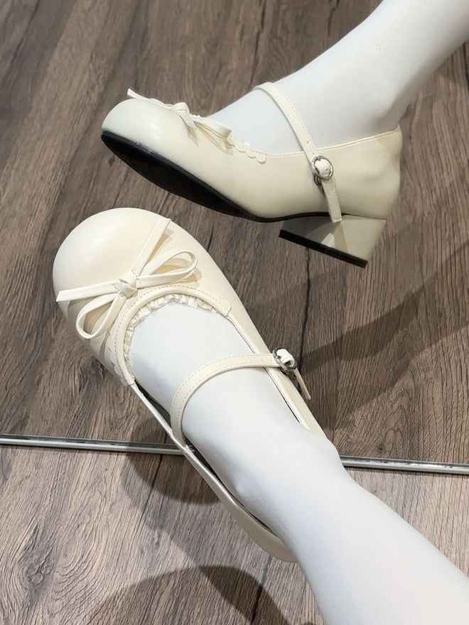 Runde Zehen Lolita geknotete Schleife mit Schuhen Matt Low-Heel Beige