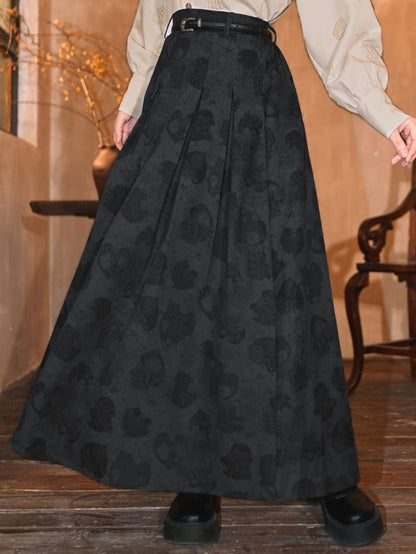Grey Chinese Style Print - Skirt Leaf Dark